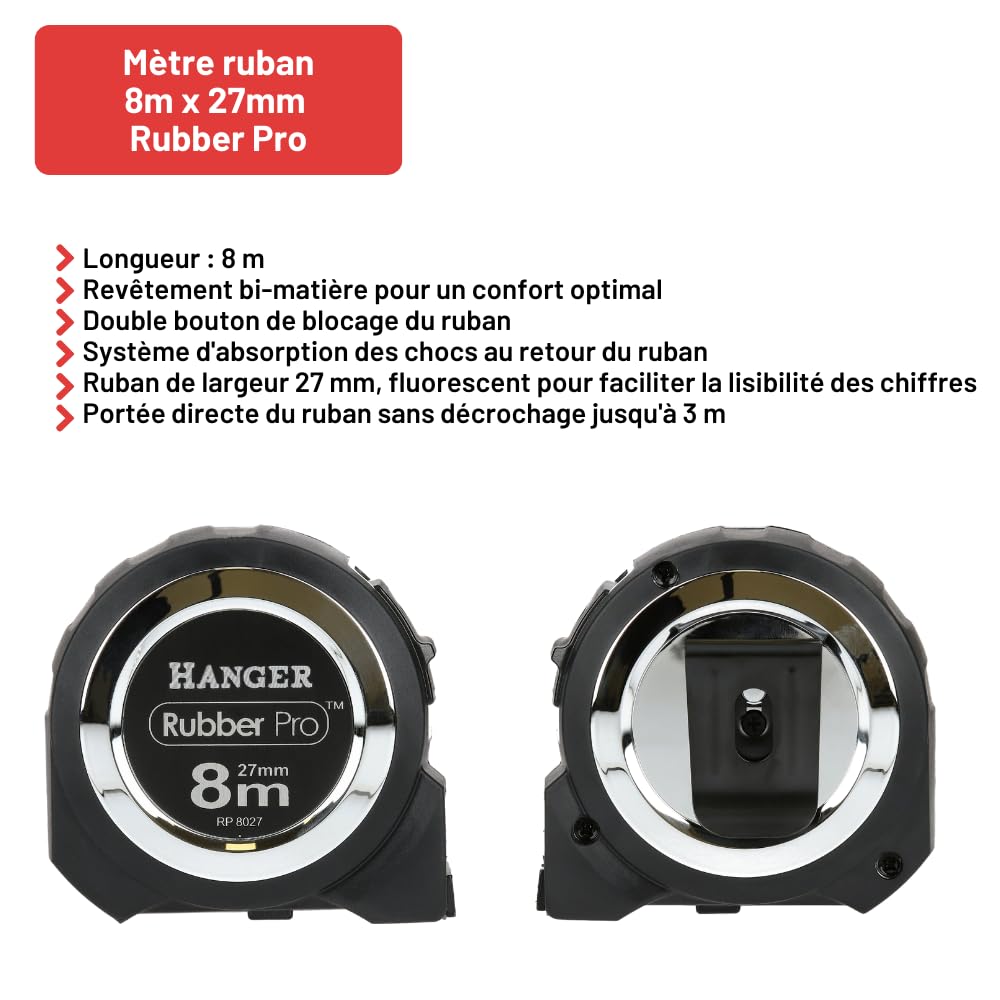 Mètre ruban 8m x 27mm 'Rubber Pro' - HANGER - 100051