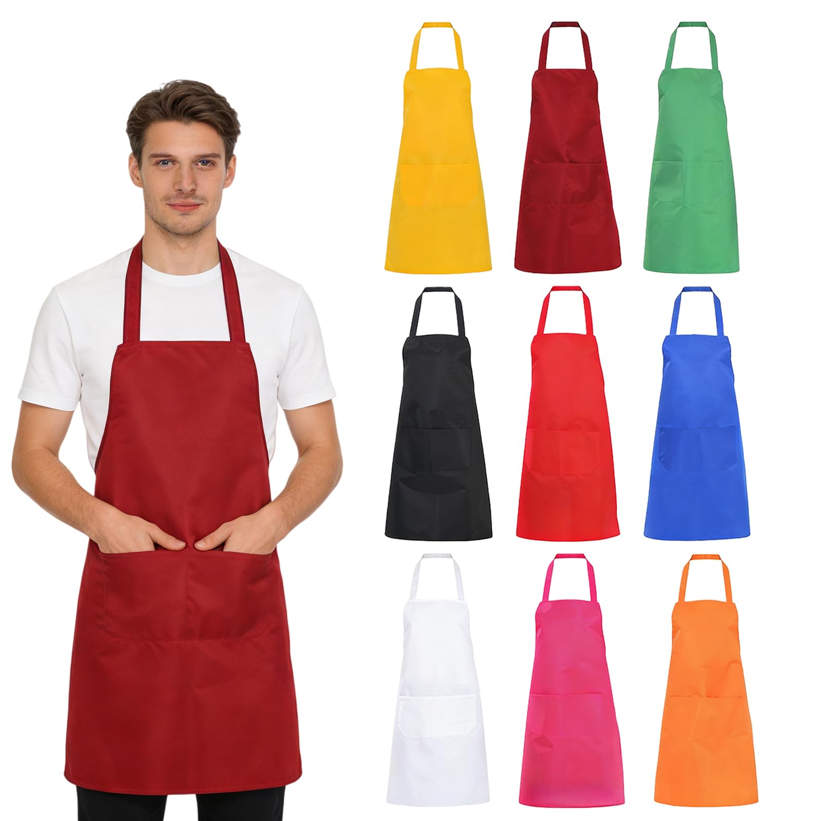 BORDEAG Lot de 10 Tabliers de Cuisine, Travail Tabliers, Art Tabliers, Poterie Tablier Imperméable Artistes Peinture Tablier pour Femmes Hommes pour Maison Restaurant Artisanat Jardin BBQ