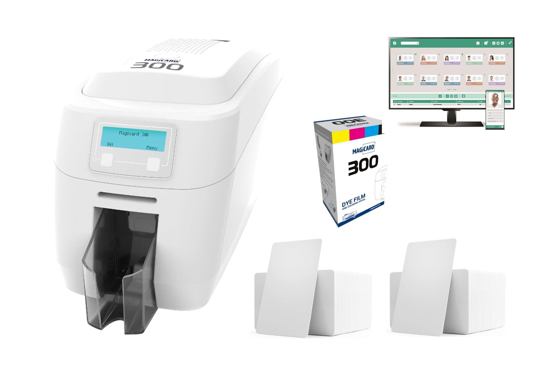 Magicard 300 Dual-Sided ID Card Printer Bundle – Includes 200 PVC Cards, Design Software & Advanced Security Features
