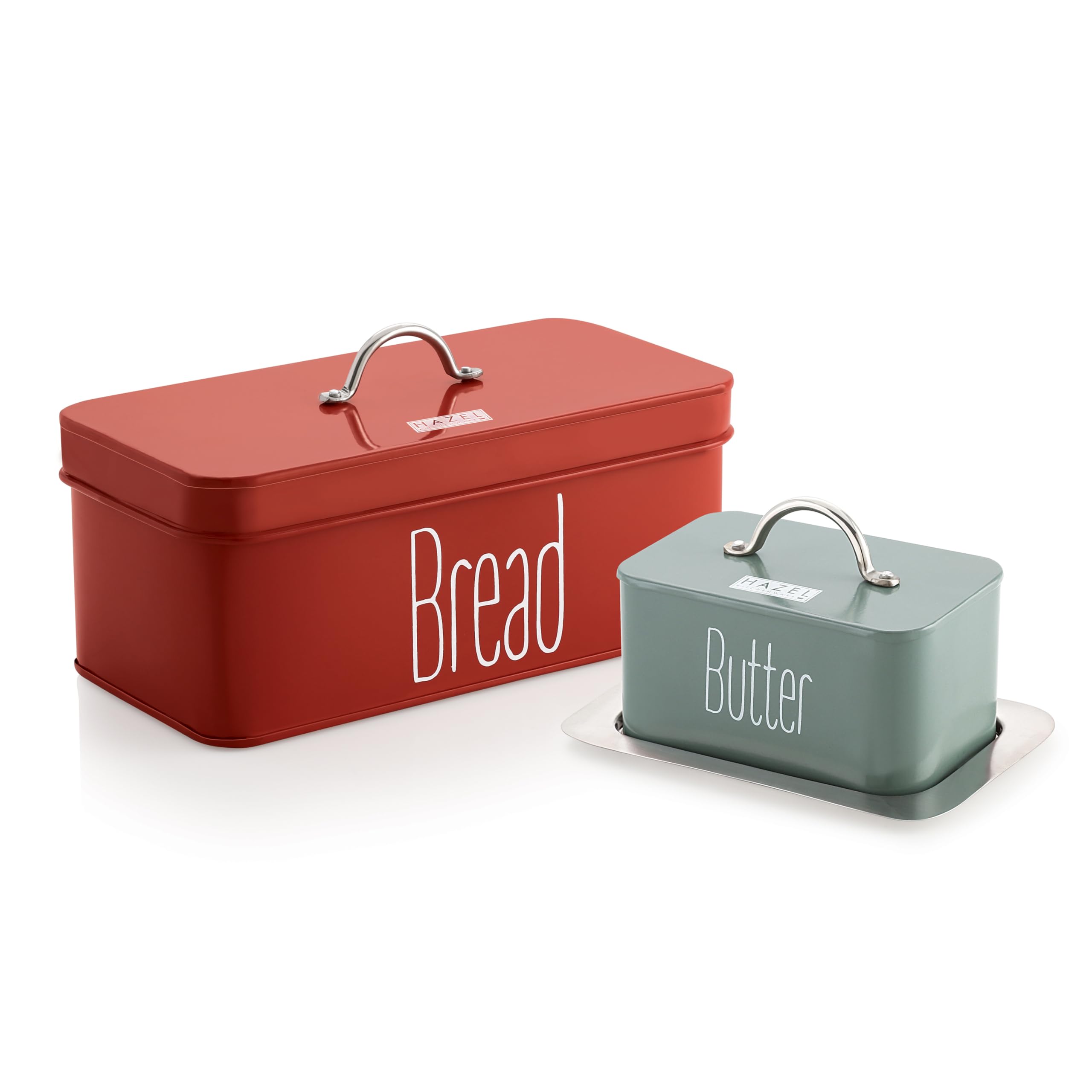 HAZEL Bread Butter Box Set | Bread Box And Butter Dish Combo | Bread and Butter Storage Box For Kitchen, Food Grade Material, Galvanized, Pack of 2 pcs