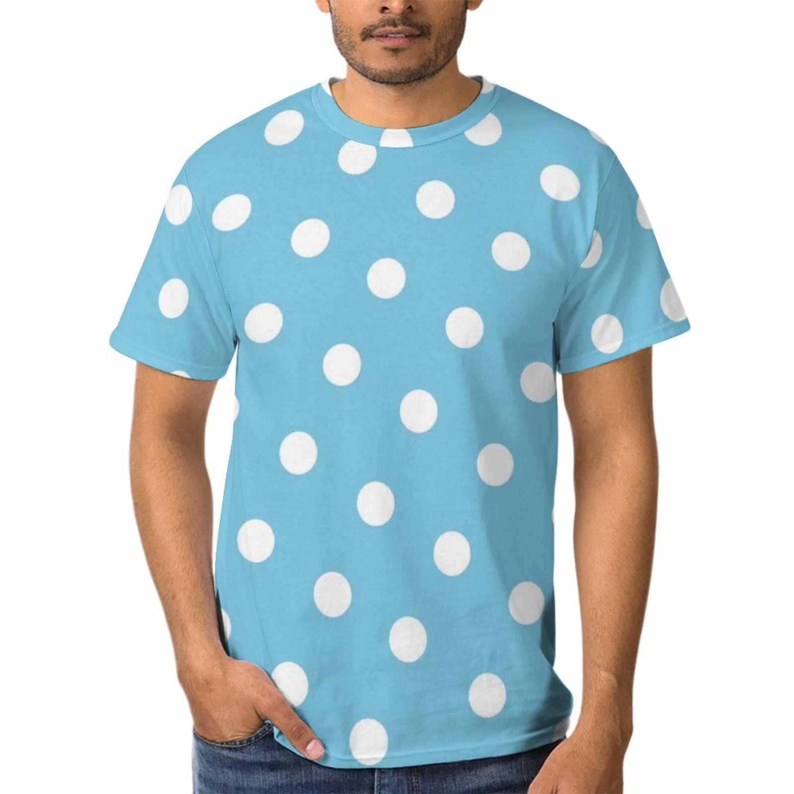 Amazon.co.jp: Tシャツ 半袖 水色 ブルー ドット柄 水玉 トップス 丸首