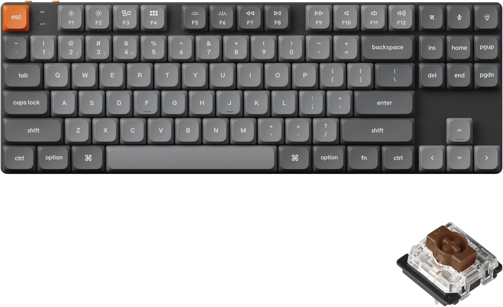Keychron K1 Max QMK/VIA 2.4 GHz & Bluetooth Wireless Custom Mechanical Keyboard for Mac/Windows/Linux, TKL (80%) Layout Low-profile Wired Keyboard White Backlight with Low-Profile Gateron Brown Switch