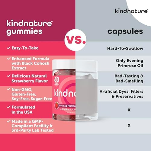 Miniatura 3 de kindnature Gomitas de aceite de onagra para mujer, 1000 mg con extracto de cohosh negro, equilibrio hormonal, síndrome premenstrual y apoyo para la