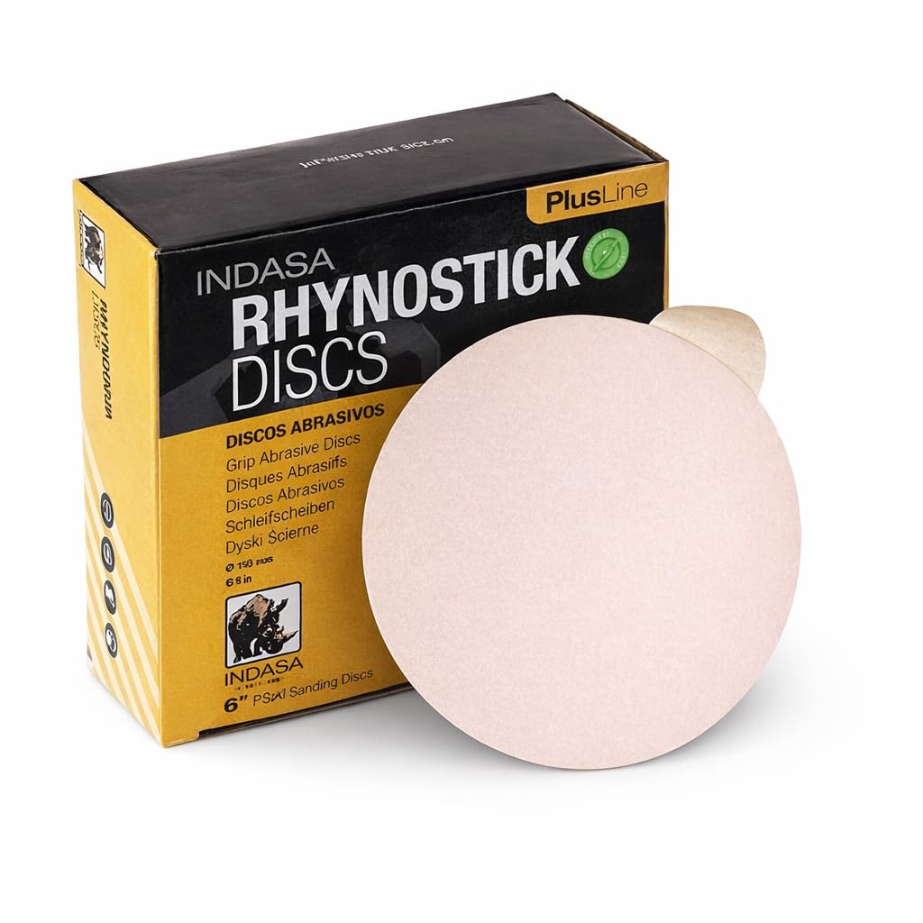 Indasa 6" PSA Solid Sanding Discs Rhynostick PlusLine – No Hole Sticky Back Sandpaper for DA Sander, Automotive, Wood, Metal, Paint Prep – 40 to 1000 Grit Options (40)