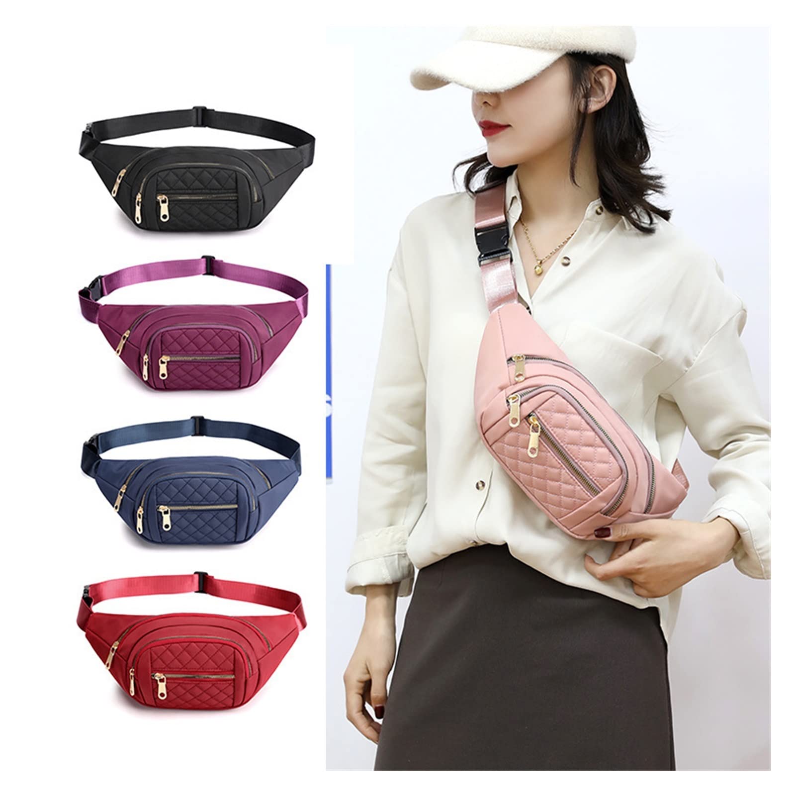 Frauen Taillenbeutel Oxford Stoff wasserdichtes Gürtelbeutel Multi Reißverschluss Design Crossbody Chest Bag Frauenpaket Bananen Hüfte Geldbeutel (Color : A Blue)