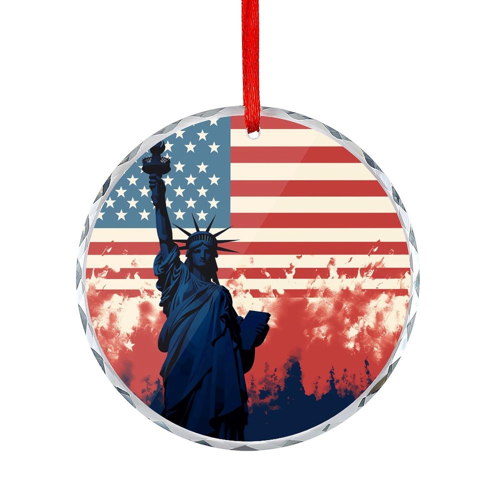 Fodpand Women's Style Flag With Silhouette Of Lady Liberty Round Glass Ornament Keepsake Gift Exchange Ideas Car Decor,Christmas Ornaments For Tree Window Garden Ornaments