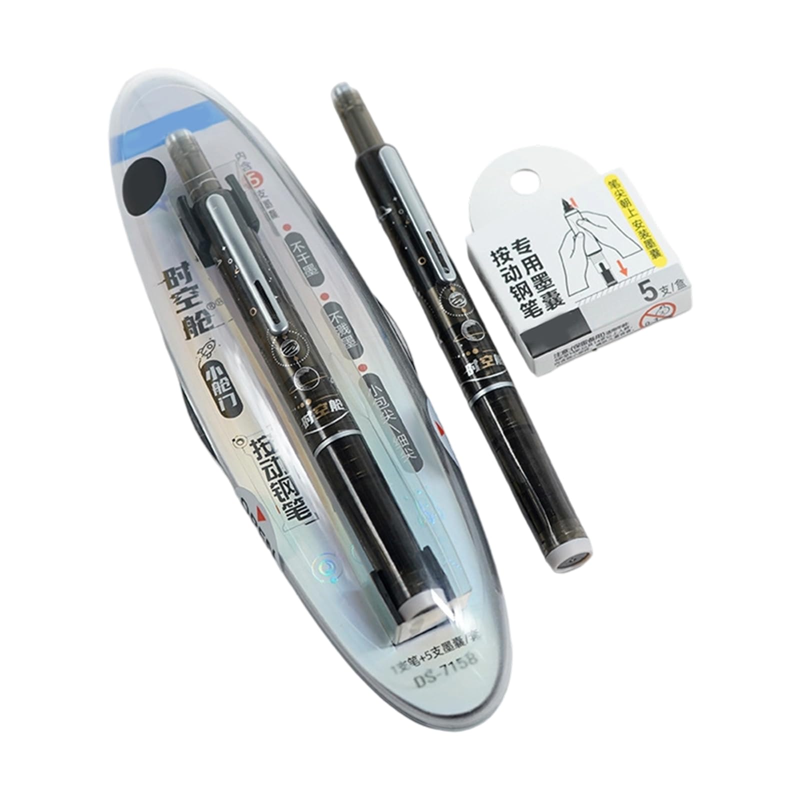 Xinsheinelry Retractable Fountain Pen with 5 Inks Sacs Press Beginner Calligraphy Fine Tip for Beginner Handwriting Practice Erasable Fountain