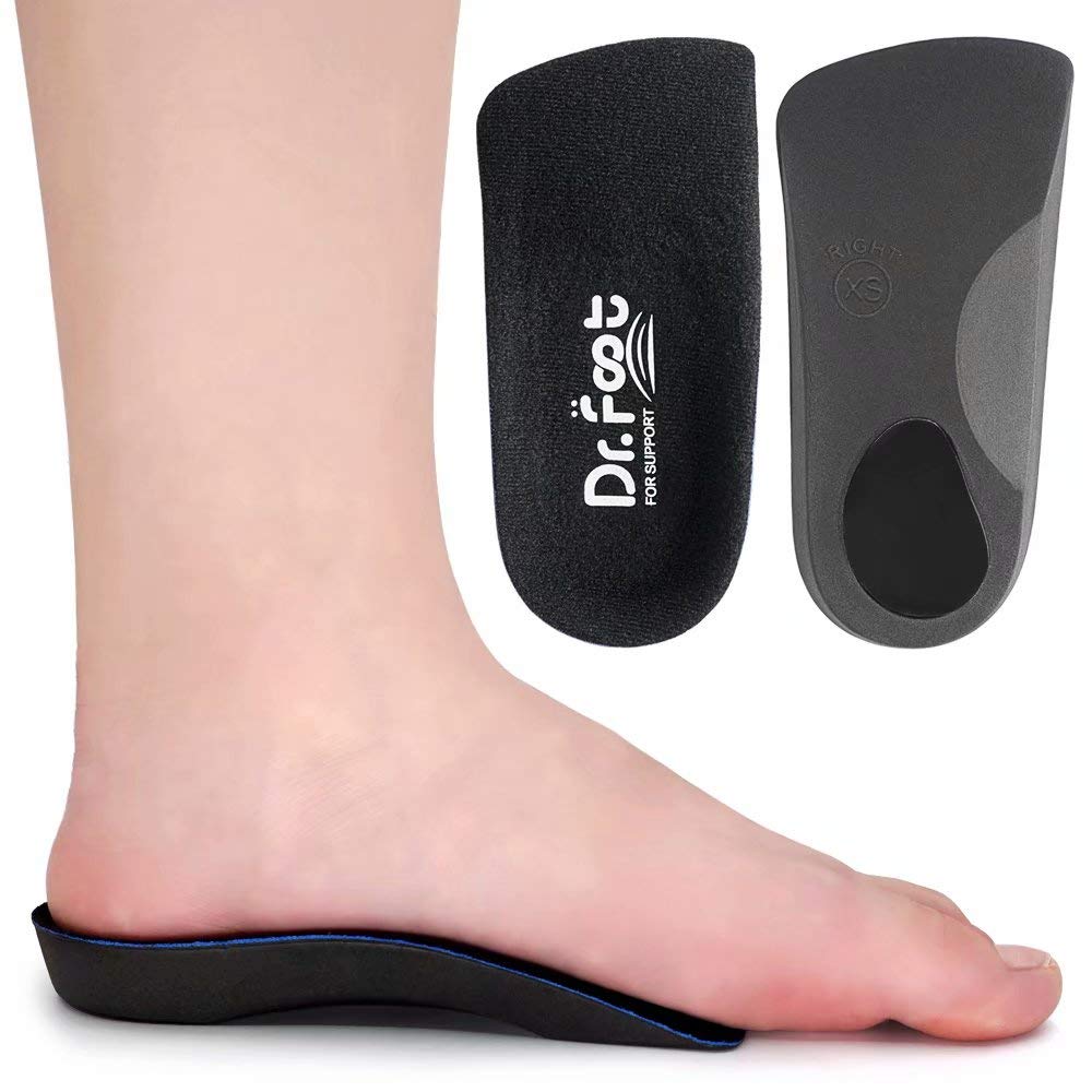 Dr. Foot's 3/4 Length Orthotic Inserts, Self-Adhesive Half Shoe Insoles for Flat Feet, Plantar Fasciitis, Fallen Arches, Over-Pronation, Heel Spurs, Feet Fatigue (X-Small)