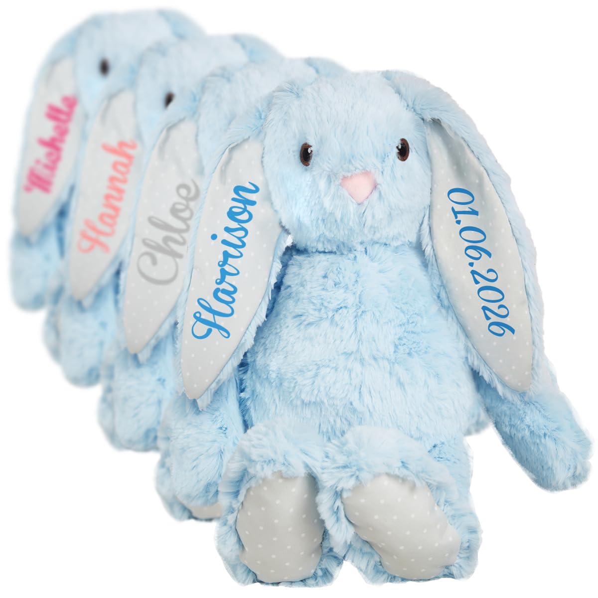 Personalised Teddy Bear Bunny - Customised Bunny Babies Newborn Gift New Baby Shower Present Easter Birthday Gifts For Boys Keepsake Rabbit Christening Soft Toy for Daughter Cuddly Toy - Blue