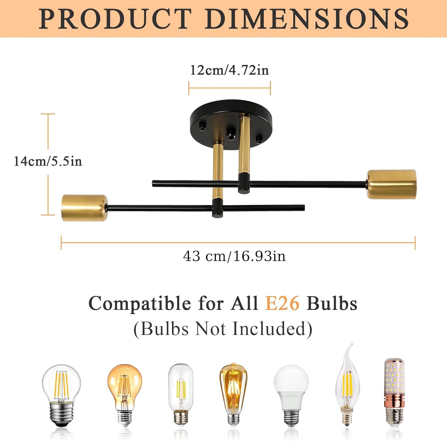 Sputnik Light Fixture, 2 Lights Sputnik Chandelier Semi Flush Mount Ceiling Light Fixture for Bedroom, Dining Room, Bathroom, Hallway, Living Room