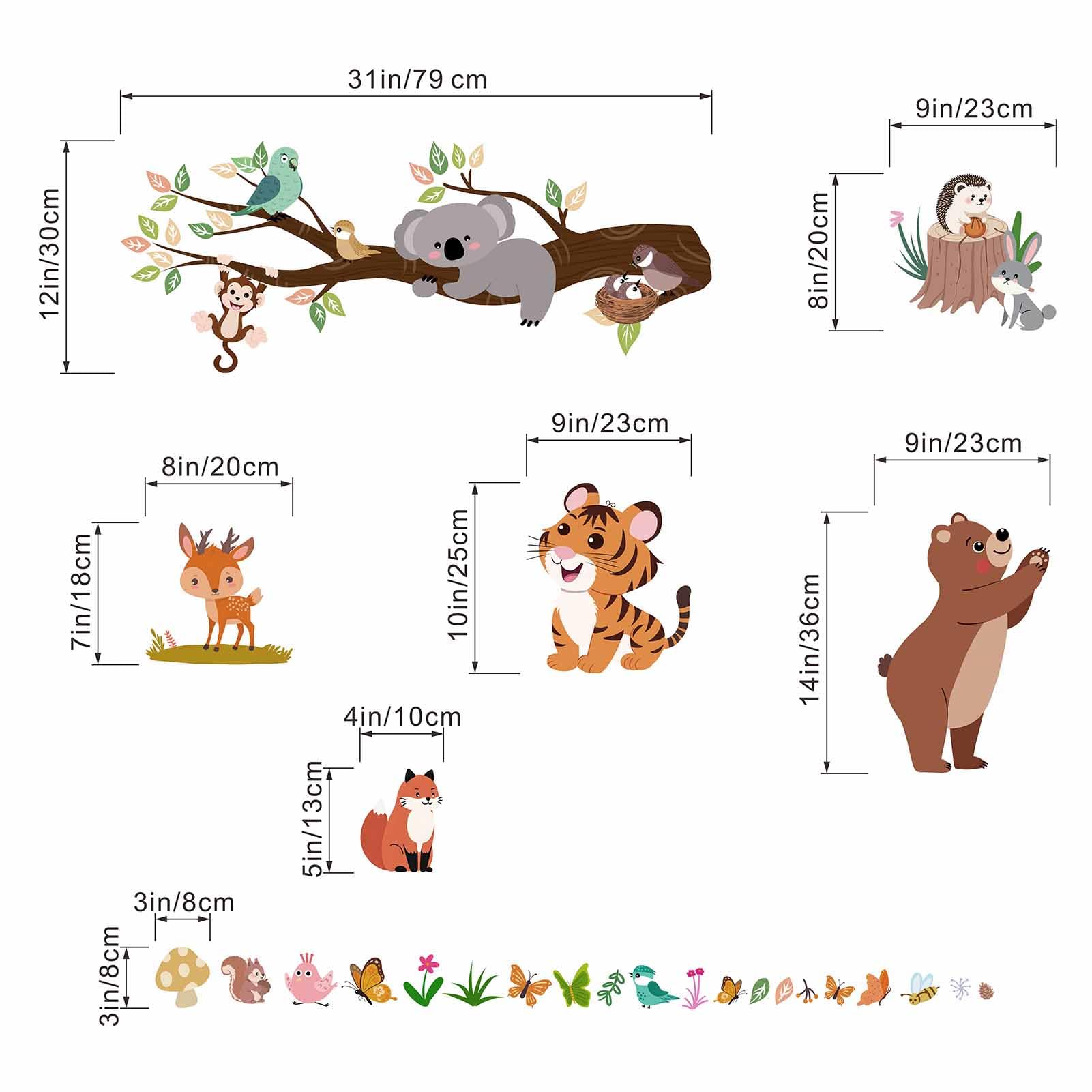 Forest Animals Wall Decals for Kids: Peel and Stick Monkey Tiger Bear Wall Stickers, Baby Nursery Boys Room Girls Bedroom - Image 4
