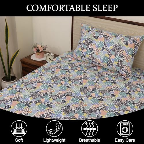 Image of King Size Bedsheet - Garden Floral Print - 108 x 108 Inches - Brushed Microfiber Flat Sheet with Pillow Covers - Soft, Cooling, Wrinkle & Fade Resistan