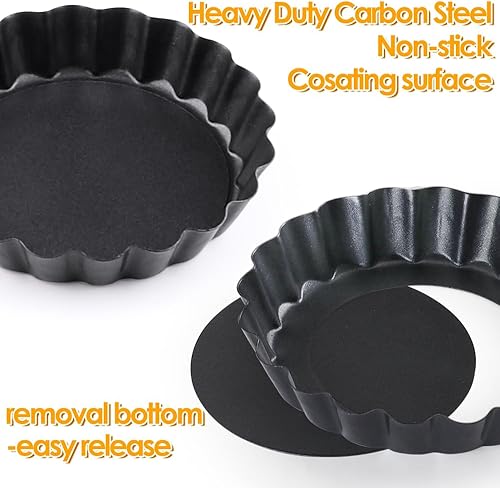 Miniatura 5 de Cyimi 16 piezas de mini moldes para tartas, sartén para quiche de 4 pulgadas, antiadherente, extraíble, mini moldes para tartas, quiche, pasteles de