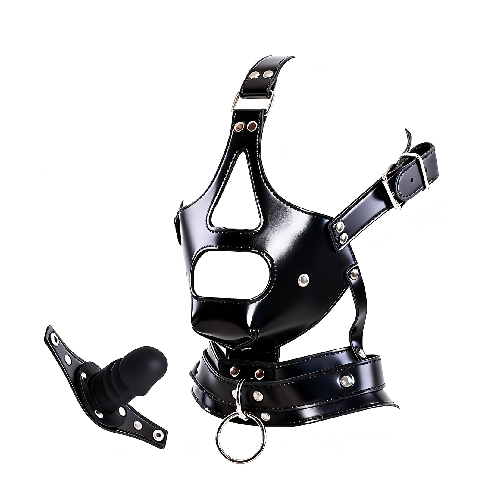 Masque BDSM SM avec Boule de Bâillon Bondage en Cuir Ajustable Fétichiste Érotique Esclave Muselière Similicuir Plug Pénien Amovible Sexuel