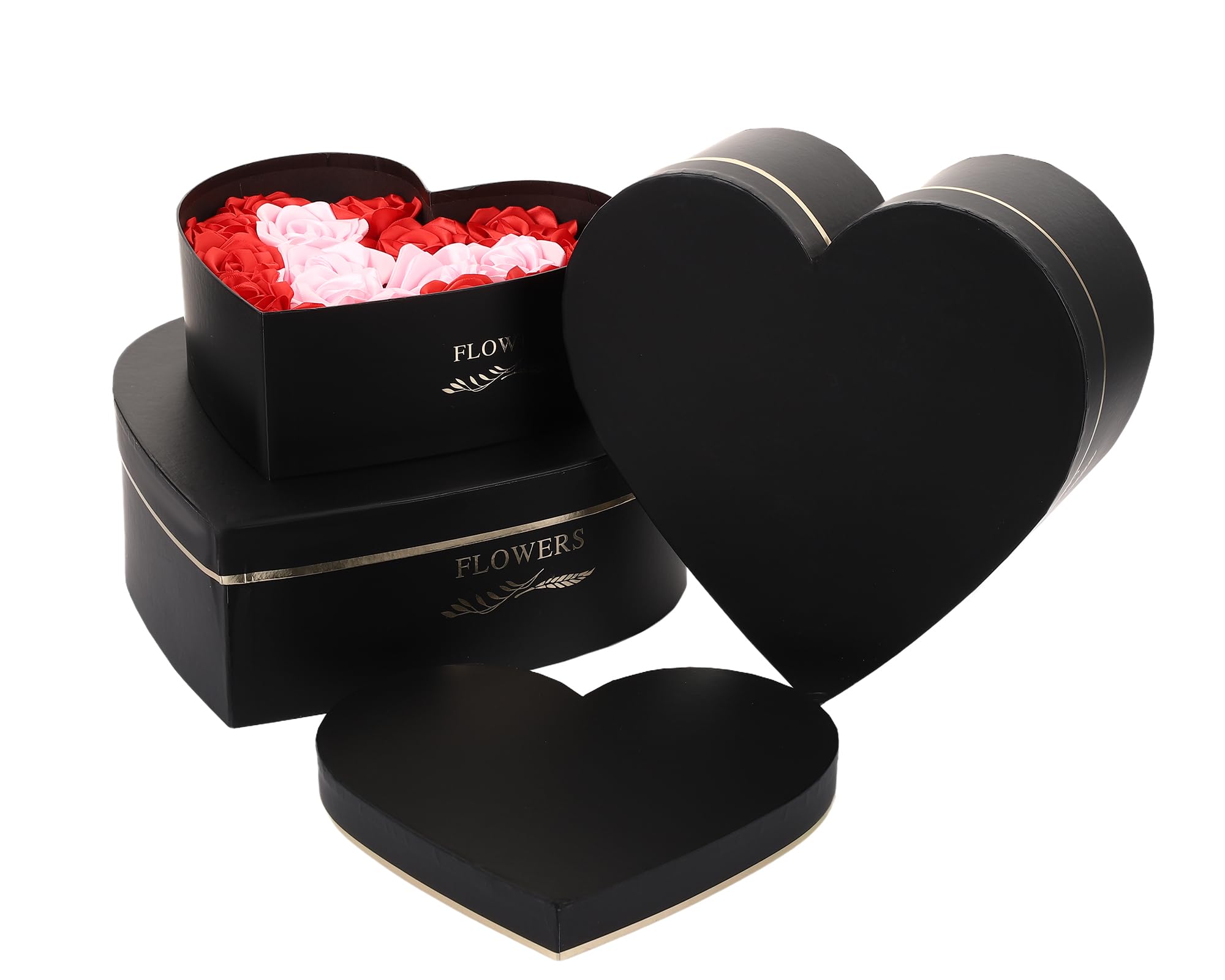 Set mit 3 herzförmigen Geschenkboxen mit Schleife und transparentem Fenster, dekorative Herz-Geschenk-Blumenverpackungsboxen für Hochzeit, Geburtstag, Jahrestag, Valentinstag, Muttertag, Babypartys