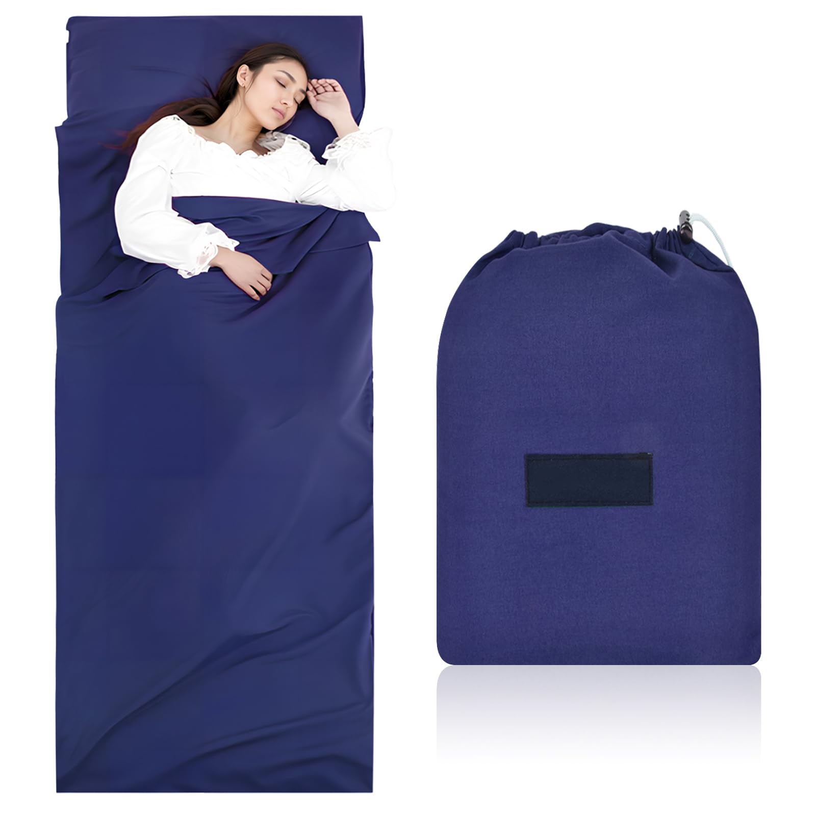 Sleeping Bag Liner 90cmX220cm, Camping Sleep Bag Liner with Pillow Slot, Portable Lightweight Polyester Travel Camping Travel Sheet, Durable and Super Soft, for Camping Hostels Picnic Hiking (Cyan)