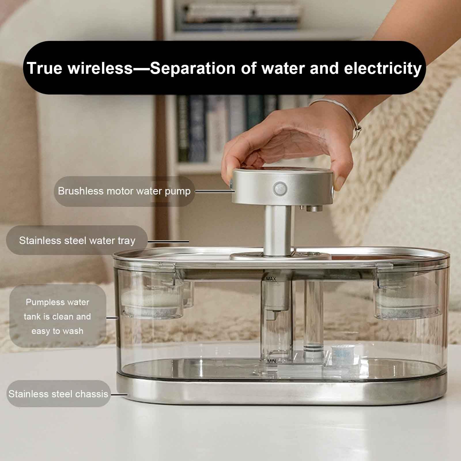 Stainless Steel Cat Fountain, Cat Faucet Water Fountain, 3L Wireless Pet Water Dispenser, Automatic Dog Water Dispenser for Drinking with Quiet Pump - image 5