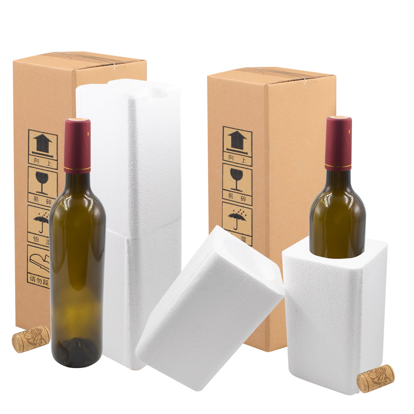 Photo 1 of 2 Set Red Wine Shipping Box with Bottle, Protective Foam, Corks and Heat Shrink Film, Single Wine Bottle Shipping Packaging for Moving, Transportation and Storage, 750 ml