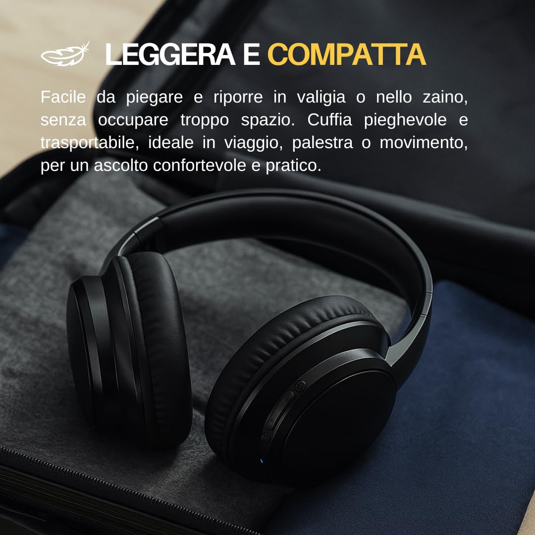 Trevi DJ 12E35 BT Cuffie Wireless Over Ear, Stereo HiFi con Microfono, 8h Autonomia, Comandi su Padiglione, Pieghevoli e Leggere, Compatibili con iOS e Android, per Viaggio, PC, Telefono e Ufficio