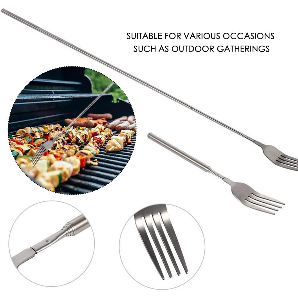 Giantree Forchetta Telescopica, 1 pz 22-64cm in acciaio inox lunga telescopio forcella allungabile forchetta da barbecue manico lungo forchetta per posate forchetta da dessert