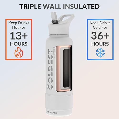 Miniatura 115 de Coldest - Botella de agua deportiva con tapa con popote y asa, a prueba de fugas, de acero inoxidable con aislamiento al vacío de doble pared,