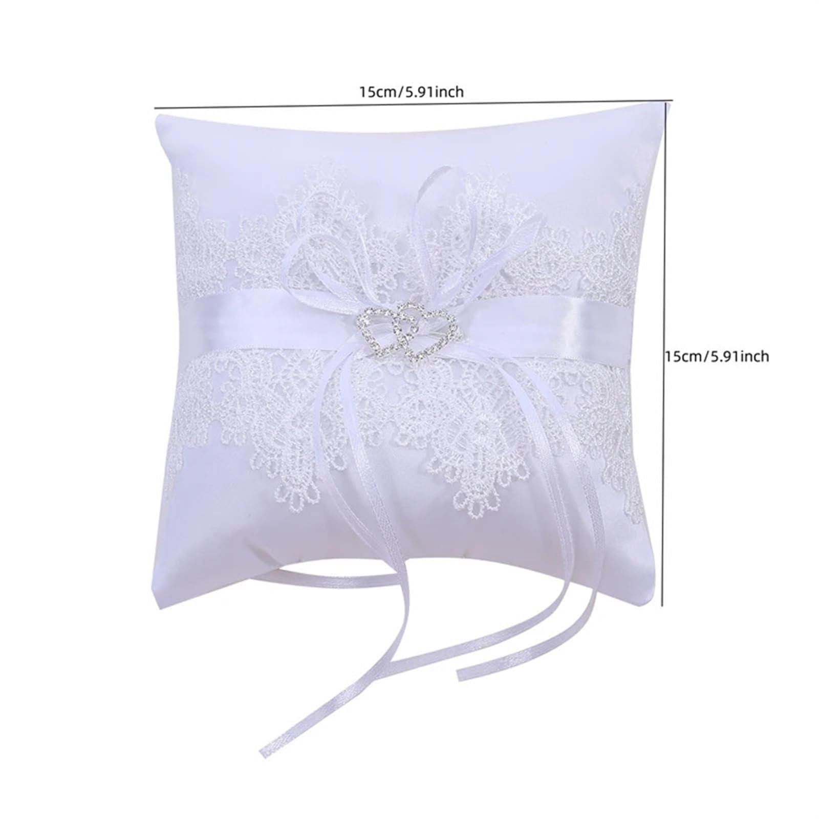 Cuscino Fedi Nuziali Doppio fiocco nastro perle romantico cuscino for anello nuziale cerimonia tascabile for portatore con nastri decorazione(B 20x20cm)