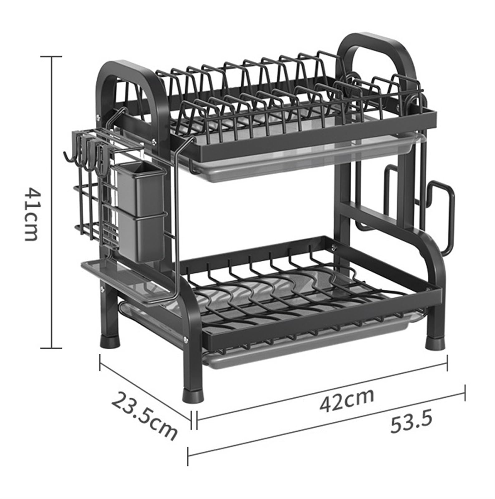 Ociekacz do Naczyń Stojak Do Suszenia Naczyń Ze Stali Węglowej Z Ociekaczem, Który Oszczędza Miejsce Uchwytem na Przybory(53.5 * 23.5 * 41cm)
