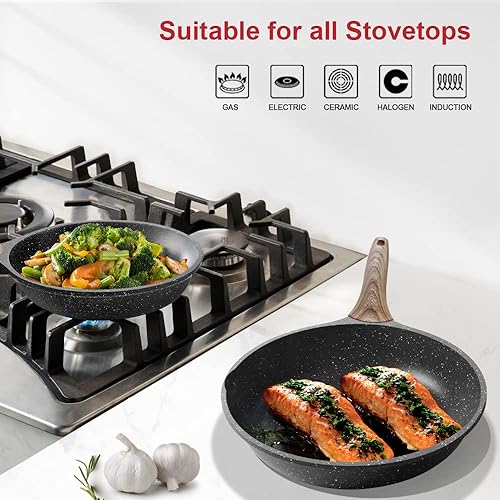 Miniatura 6 de Caannasweis Sartén antiadherente de granito, sartenes antiadherentes para tortillas, sartén para huevos de tortilla, sartén de chef de piedra,