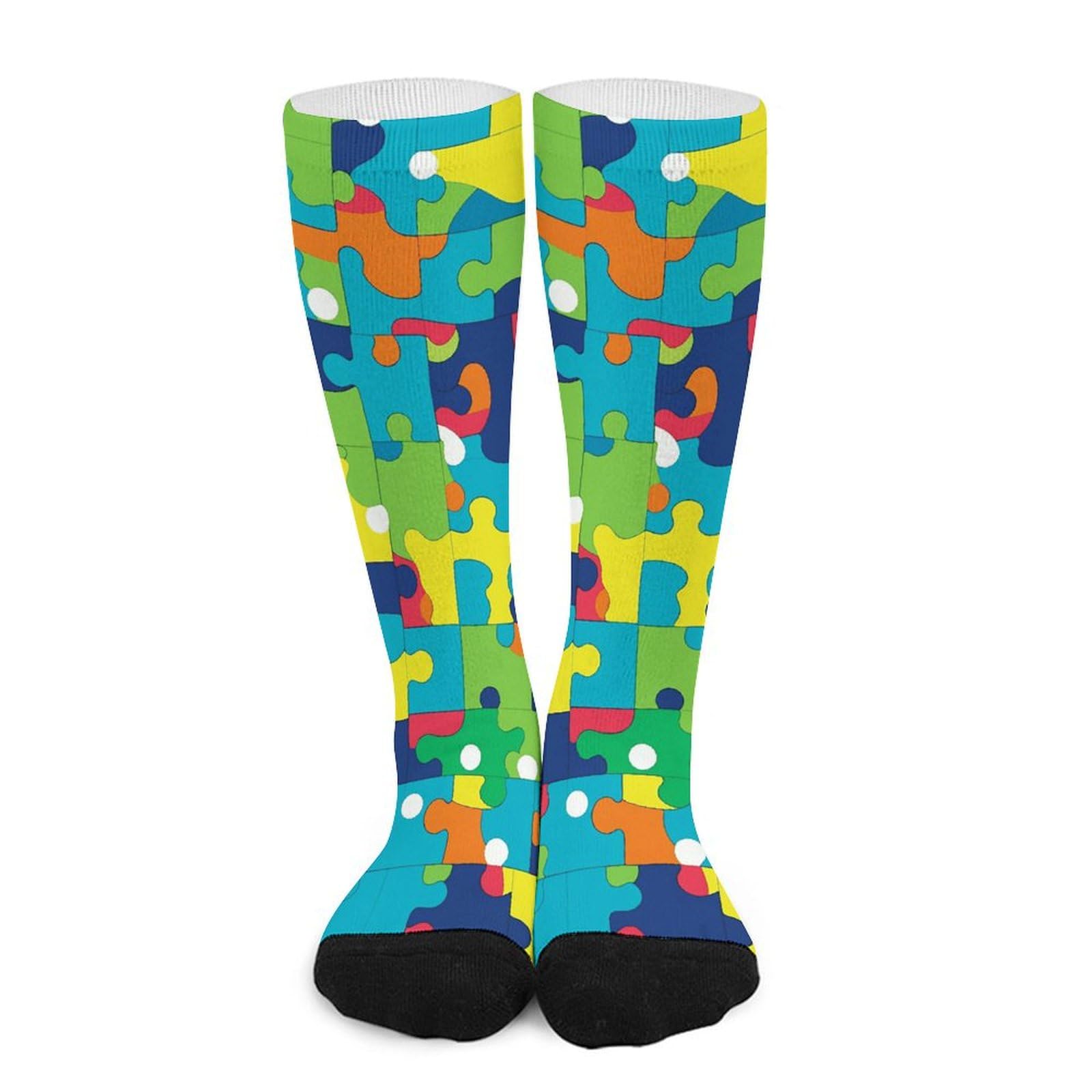 Smazdfxx Unisex As Pic Color Puzzle Sock Tube Socks Wide Calf Compression Socks For Men Women Running Hiking Cycling