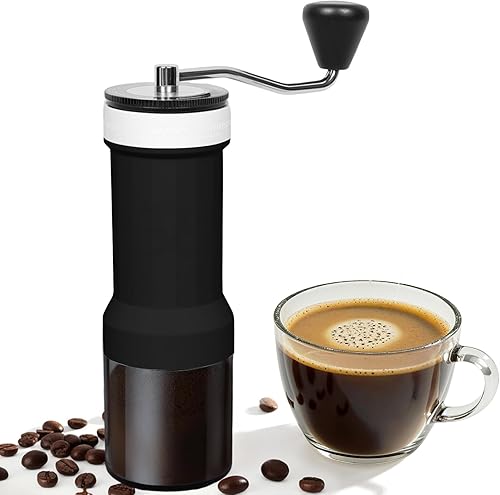 Miniatura 8 de Mini molinillo de café manual con 40 configuraciones ajustables, molinillo de granos de café portátil de mano con capacidad de 30g, molinillo de