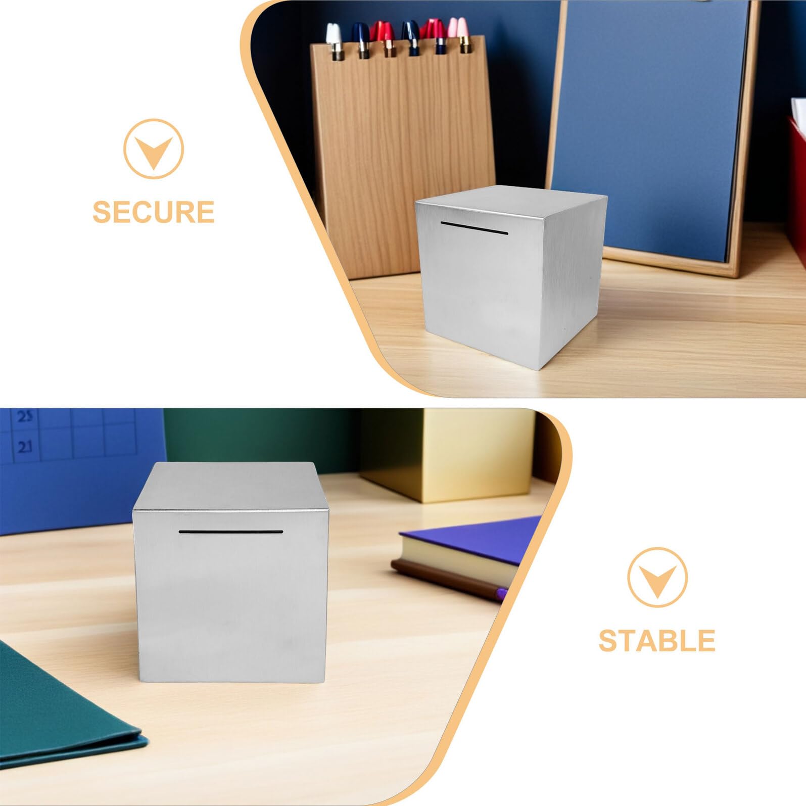 Tirelire en Acier Inoxydable Inviolable 12X12X12 CM Boîte à Monnaie Sécurisée pour Adultes Lot de 2 Rangement Robuste pour Pièces et Billets Usage Maison et Bureau