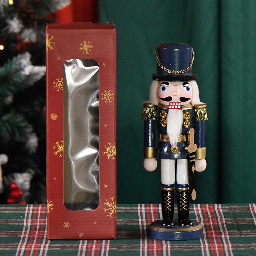 NOLITOY Weihnachten Nussknacker Holz Ornamente Soldat Nussknacker Figur Weihnachten Tischdekoration Für Zuhause Desktop Weihnachtsfeier 25Cm Blau