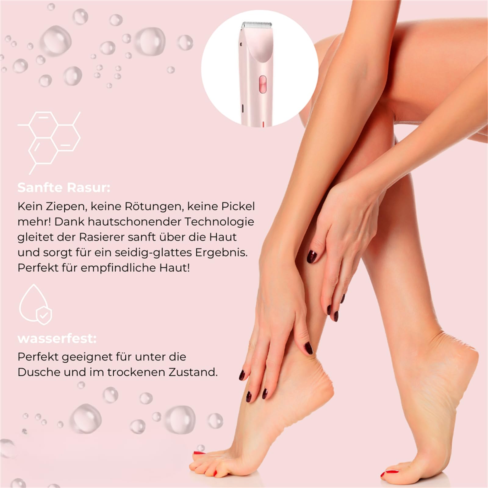 bikiniskin Bikini-Trimmer für Frauen 2-in-1 Intimrasierer für Frauen Wasserdichter, kabelloser Rasierer für Gesicht, Beine und empfindliche Bereiche