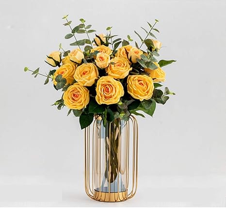 Amazon 花瓶人工バラ 人工花飾り フラワーブーケ ライトラグジュアリーテーブルデコレーション ダイニングテーブルで人工花を飾るフェイクフラワーアレンジメントオーナメント 色 X 人工観葉植物 オンライン通販