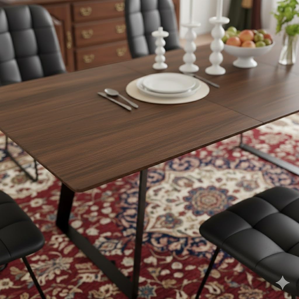 ZckyCine Extendable Dining Table - 63" to 78.7" Adjustable Rectangular Table with Black Metal Legs, Modern Expandable Dining Table for 6-8 People