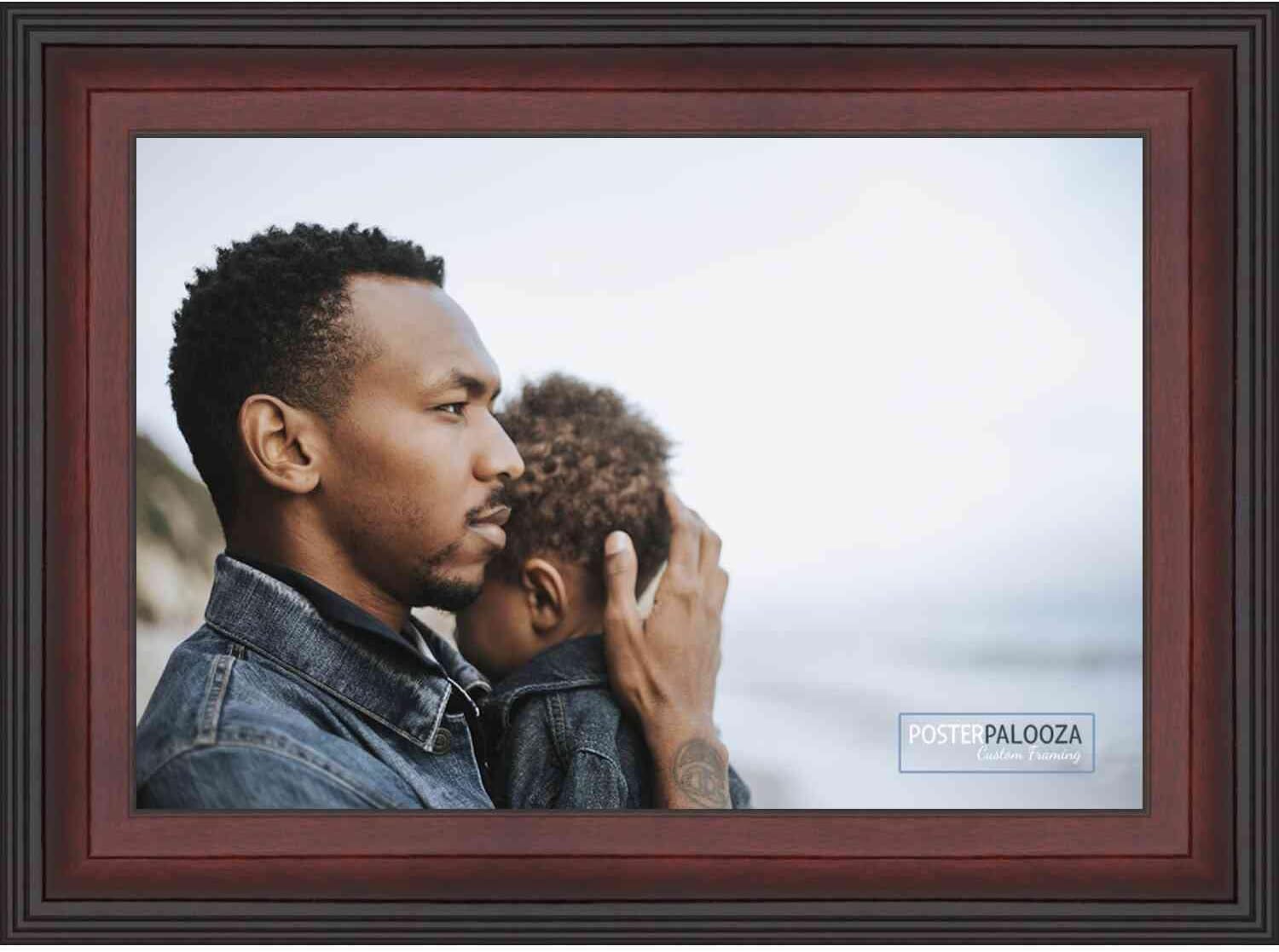 Poster Palooza 26x22 Contemporary Mahogany Wood Picture Frame - UV Acrylic, Foam Board Backing, & Hanging Hardware Included