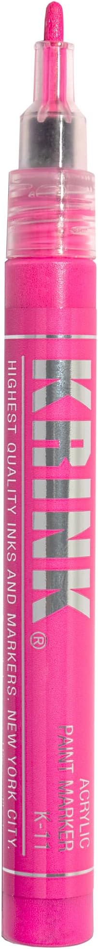 Krink K-11 Fluorescent Pink Acrylic Paint Marker, Vibrant and Opaque, 3mm Tip, Ideal for Plastic, Paper, Canvas, and Painted Surfaces, 12 Color Options, Handmade in USA