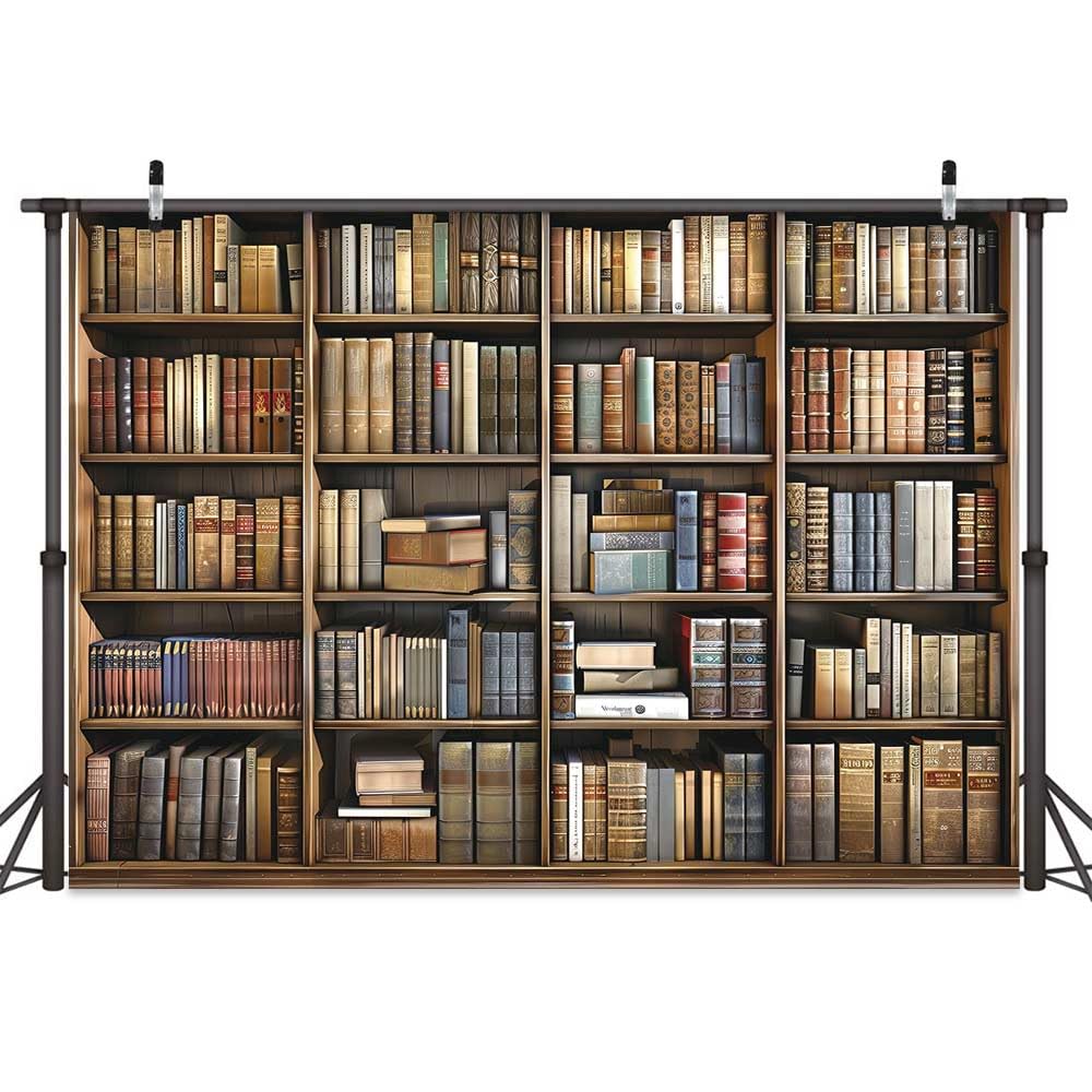 Book Backdrop 7x5ft Vintage Bookshelf Photo Backdrop - Wooden Bookcase ...