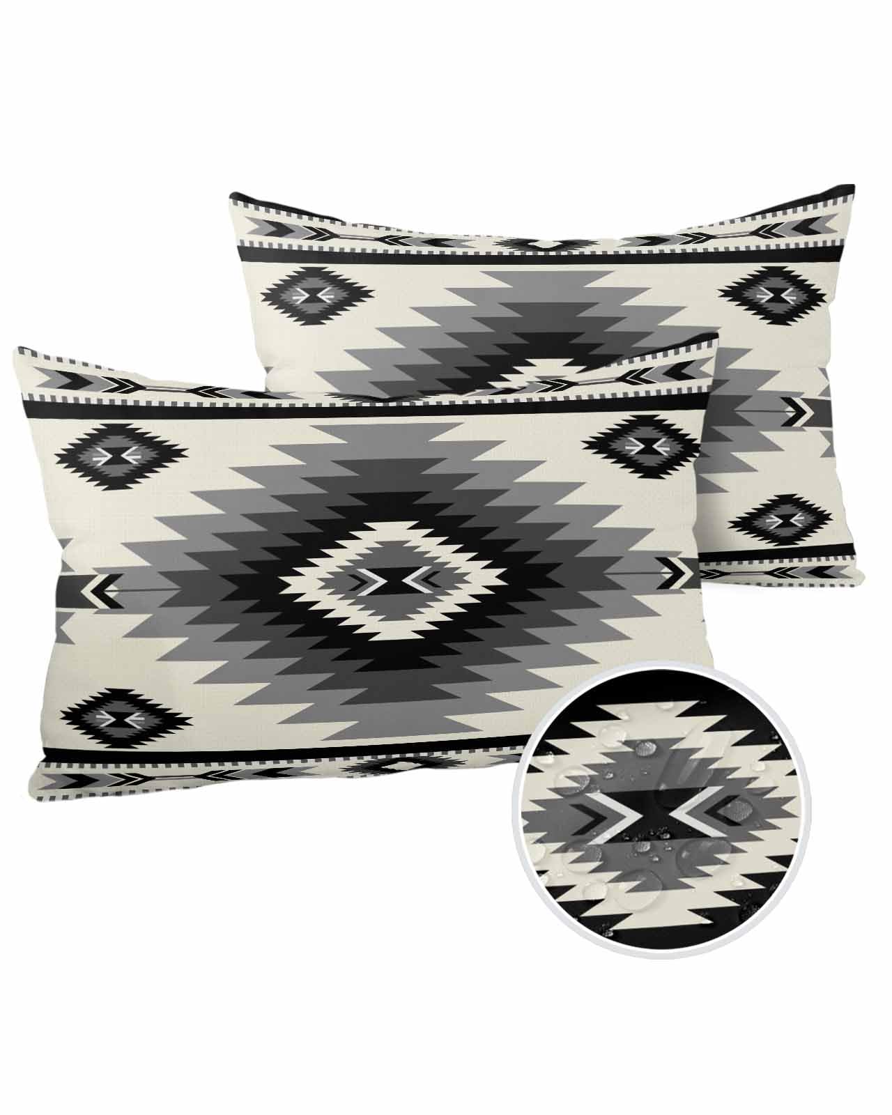 Southwestern Black Outdoor Pillow Cover 12x20 Inch Cushion Sham Case,Waterproof Lumbar Throw Pillowcase Patio Porch Couch Chair Farmhouse Mexican Aztec Decor Geometric Antique Oriental Tribal Boho