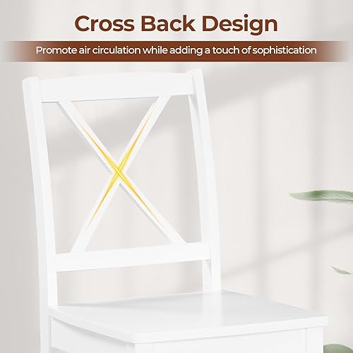 Miniatura 9 de Giantex Juego de 4 sillas de comedor de madera, color blanco, sillas de cocina sin brazos con patas de madera de goma y respaldo curvo, sillas de