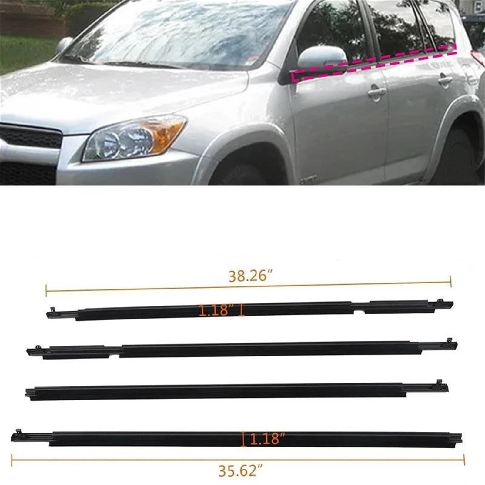 Strisce sigillanti per finestrini Auto, Strisce di Gomma sigillanti per vetri delle Portiere e Nastro sigillante per finestre Adatti ai Modelli Toyota RAV4 dal 2006 al 2012.