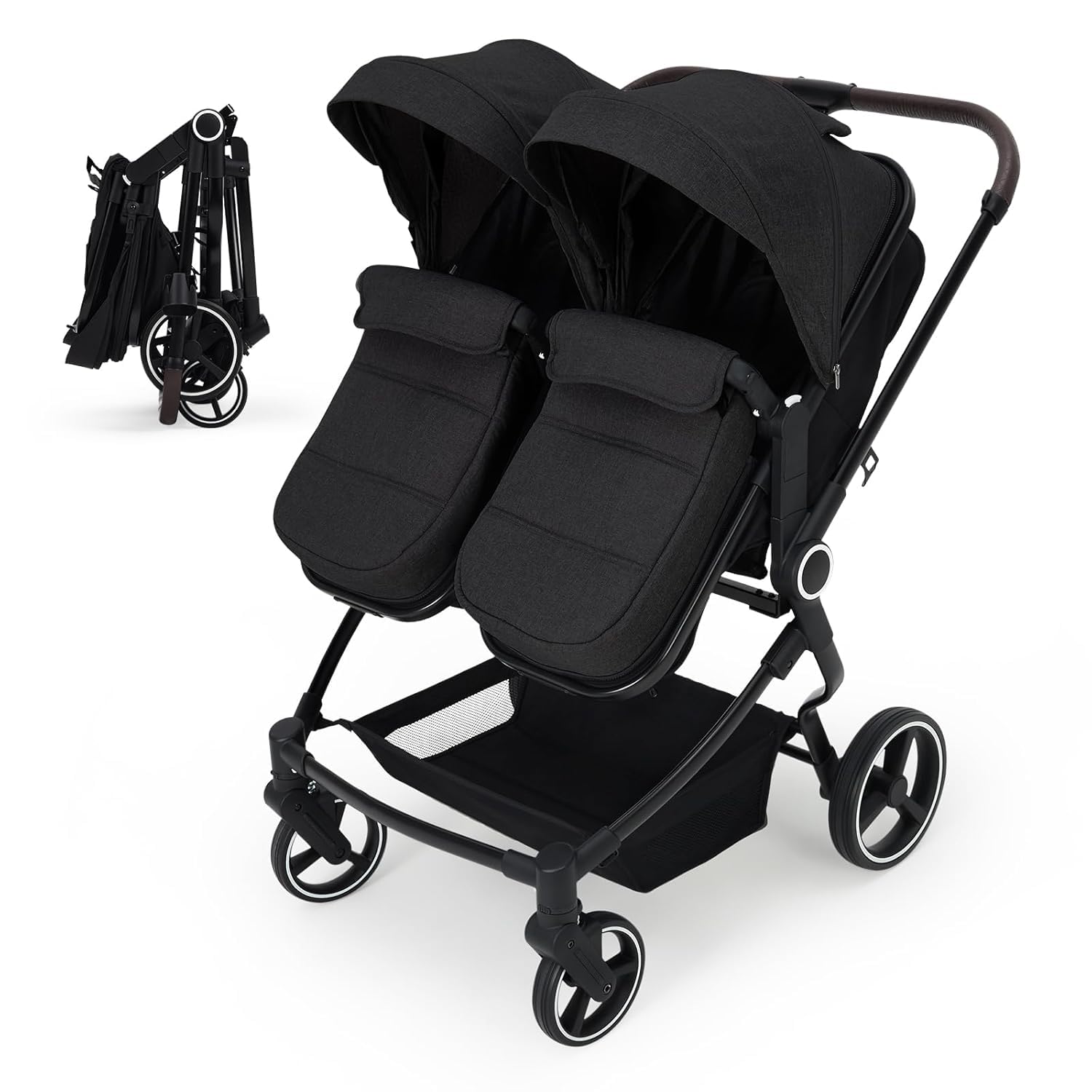 GarveeHome Geschwisterwagen Duo Side by Side Für Zwillinge, Leichter, Kompakt Faltbarer Zwillingskinderwagen Mit Hohem Babywagen Gestell, Verstellbarem Sonnendach & Liegeposition Für Kleinkind