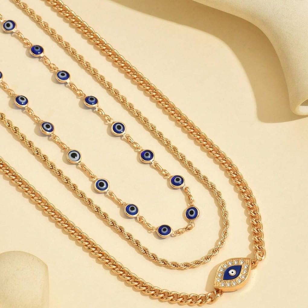 Gold Evil Eye Chain Necklace for Women Layered Stacking Evil Eye Lucky Protection Belief Choker Necklace Unique Cuban Chain Boho Jewelry - Image 6
