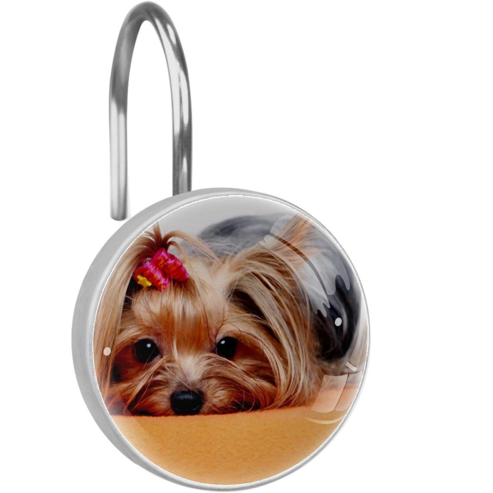 Crochets pour rideau de douche York Terrier en acier inoxydable pour les amoureux des chiens