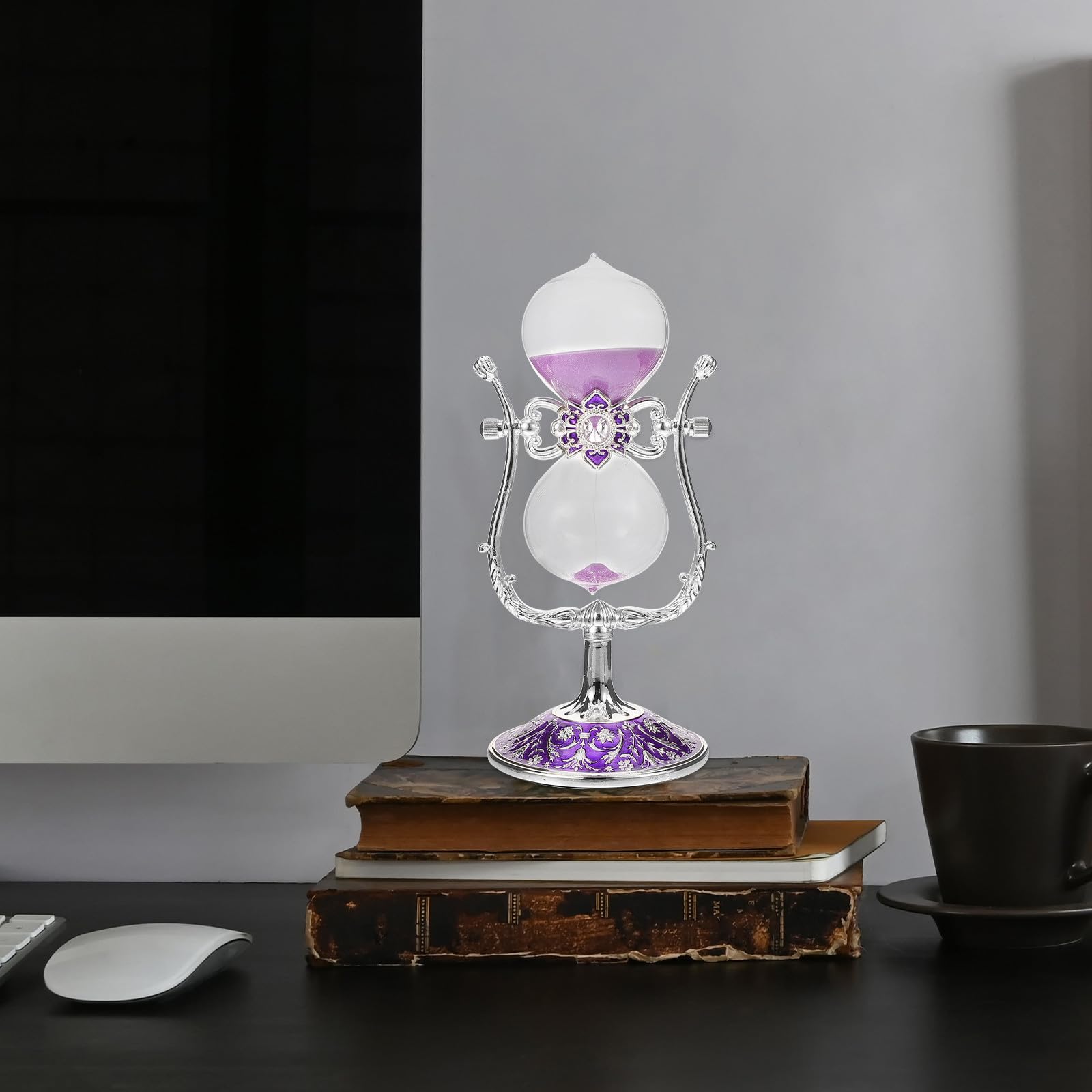 Reloj de Arena Original para Escritorio Temporizador, Adorno Elegante de Metal y Vidrio Adecuado para Obsequio y Cumpleaños