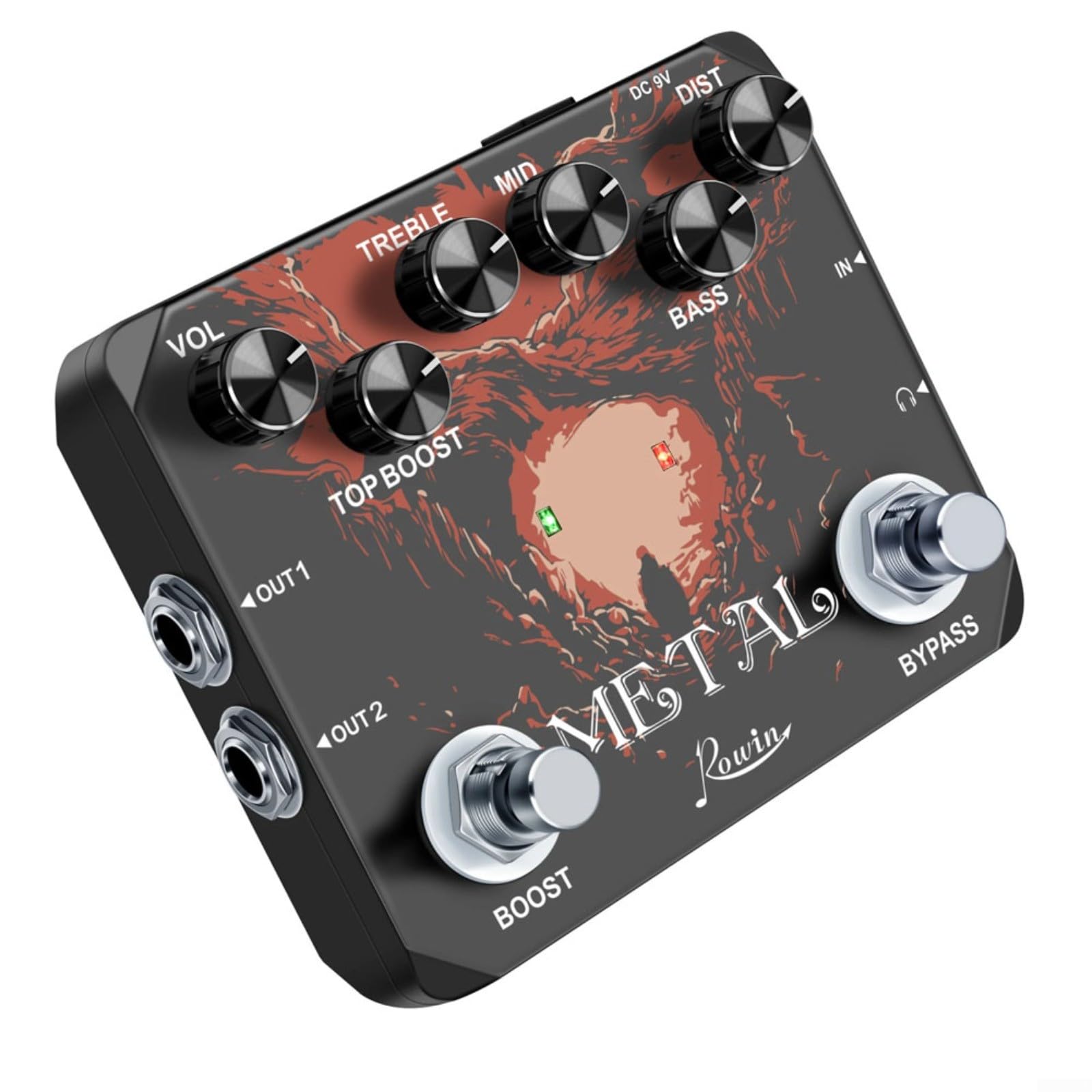 KiraKira Rowin Metal do pedału gitarowego Boost Distortion, regulowana głośność tonów wysokich tonów z lat 80-tych i 90., metalowe odcienie, True Bypass Stompbox, czarny