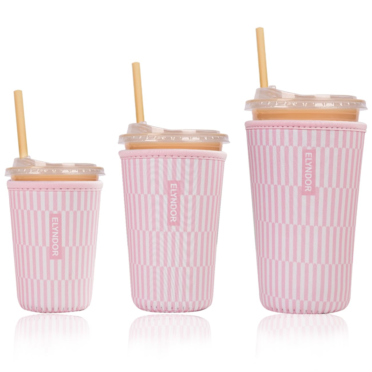 Reusable Insulated Sleeve for Iced Coffee Cup, 3-Pack Coffee Neoprene Drink Sleeve for Cold &amp; Hot Drinks, Beverage Holder for Iced Coffee (Pink Ripples)
