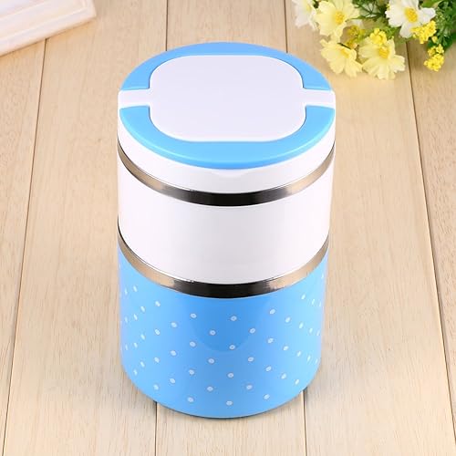 Miniatura 2 de TOPINCN Bento Fiambrera Contenedor de acero inoxidable de 2 capas de aislamiento térmico térmico Fiambrera Contenedor de comida caliente
