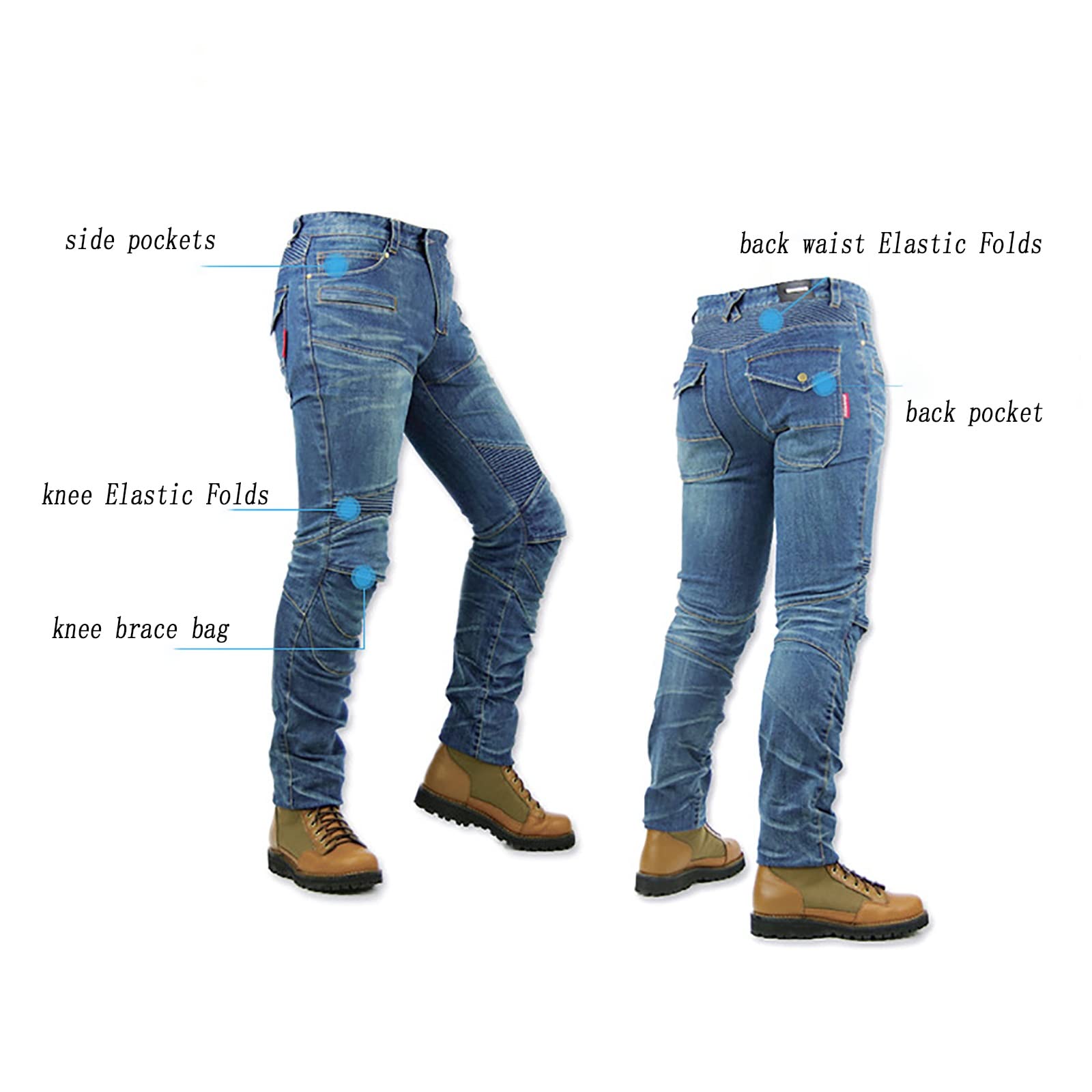 CLSQLXYJZC Jeans da Moto da Donna, con Armatura Rimovibile e Jeans Protettivi Multitasche, Sport all'Aria Aperta con Fodera di Protezione Pantaloni Anti-Goccia Elasticizzati per Donna