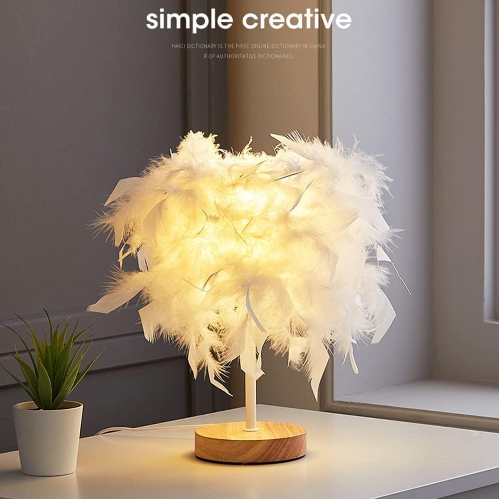 Modern Luxury Ostrich Lamp Table Lamp Ostrich Feather Table Light Romantic Princess Bedroom Lamp Office Lamp, with LED Bulbs, Resin Feather Lamp,Pink